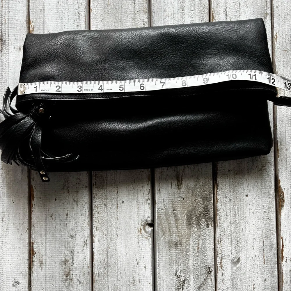 Steve Madden Black Foldover Clutch w/ Tassel Accent